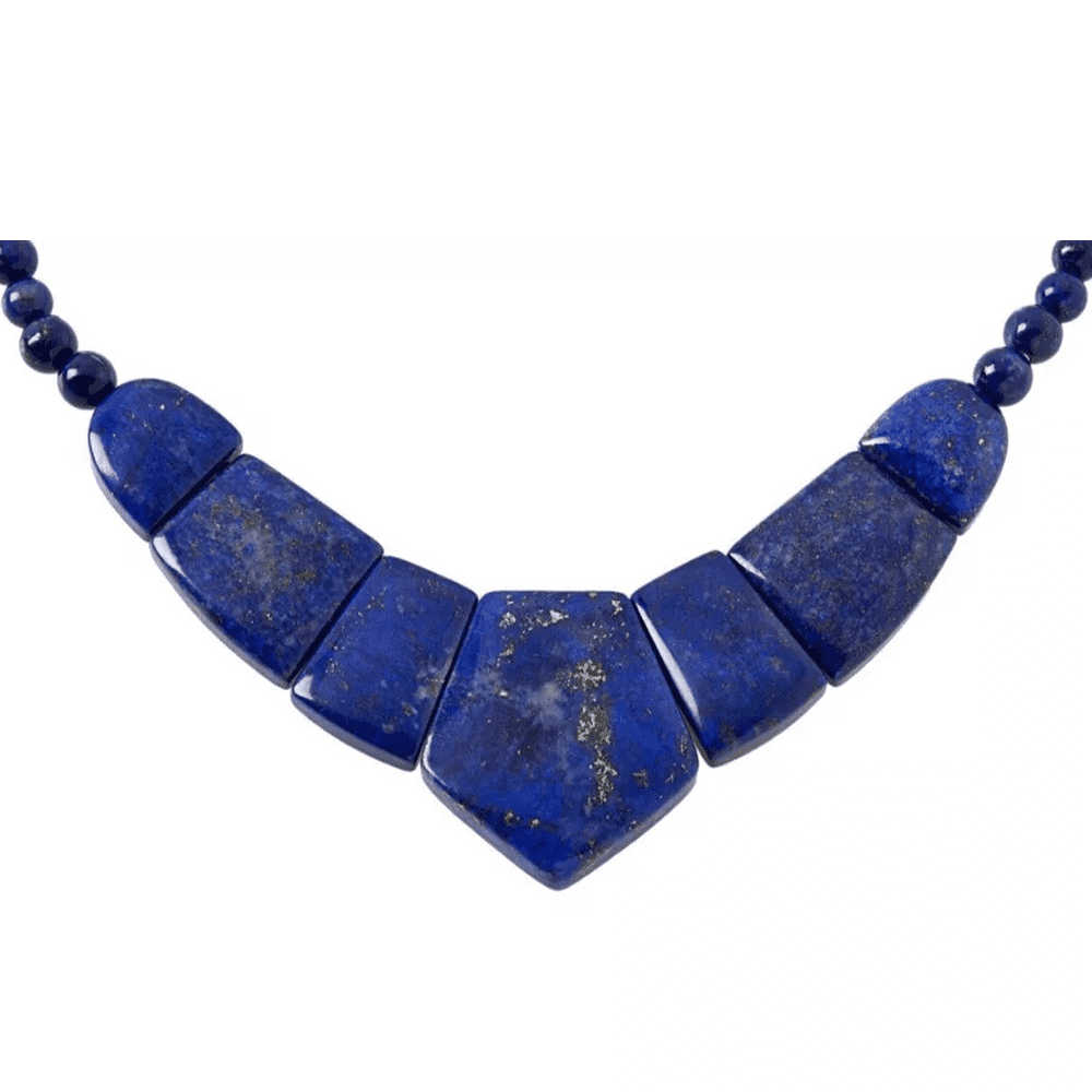Pure Natural LAPIS LAZULI shaped beautiful Necklace with 7 mm Beads AAA Grade from Afghanistan - Image 2