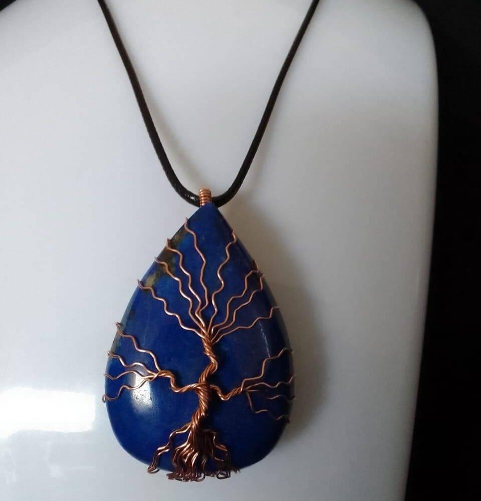 Natural pure AAA Lapis Lazuli pendent necklace with antique locket chain with beautiful handcraft pure copper Life tree Chakra