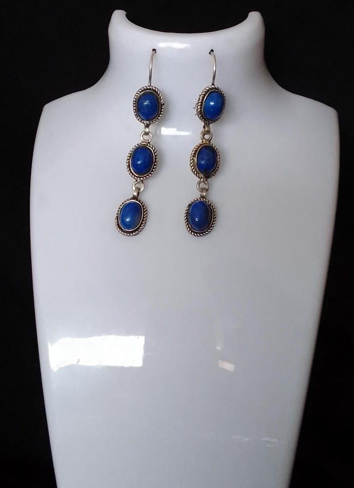 Pure Natural lapis lazuli tri stone shaped earring shaped in 925 pure silver - Image 2